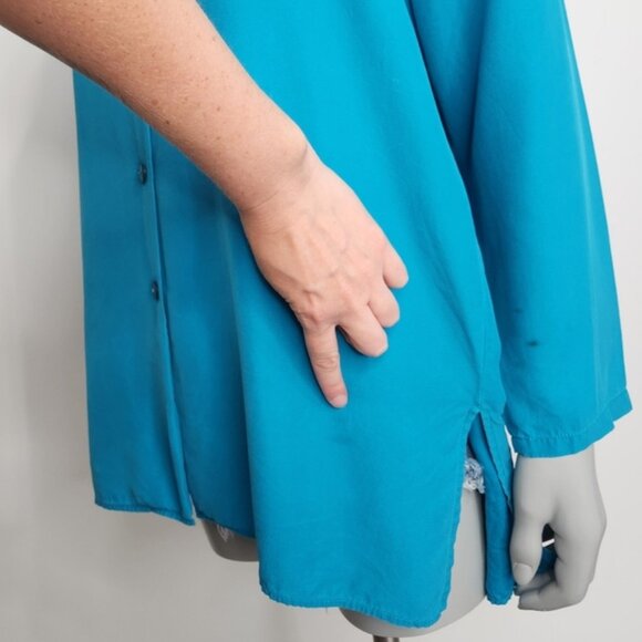 Vintage Expozay Blue Silk Button Down Shirt Size M - Picture 10 of 12